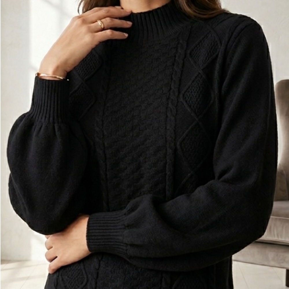 Belldini | Cable Knit Balloon Sleeve Sweater